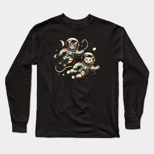 Cosmic Cats Astronaut T-Shirt - Space Explorer Kitties Tee Long Sleeve T-Shirt